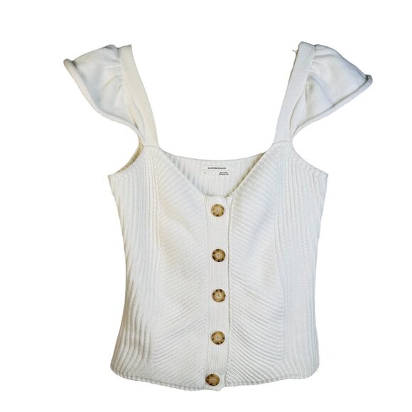 Anthropologie Size Small Cream Knit Tank Ruffle Feminine Flirty - Picture 1 of 5
